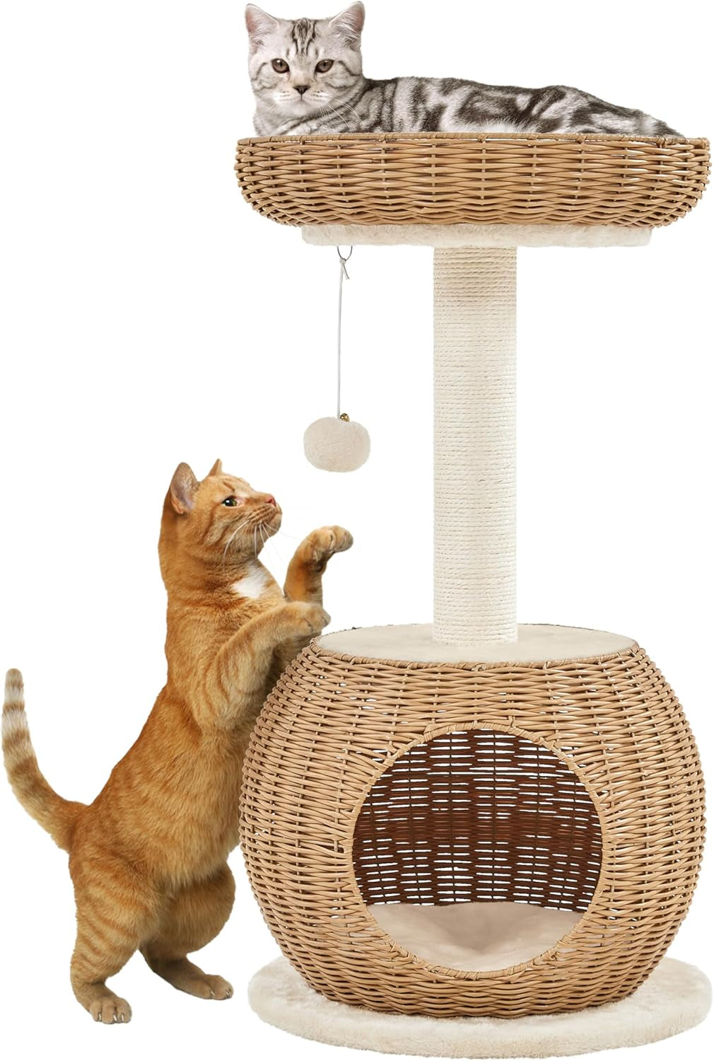 Arbre À Chat En Rotin Tour Pour Chat En Peluche Design Moderne Avec Cachette Coussin Souple Panier Supérieur Griffoir En Sisal 75 Cm De Haut