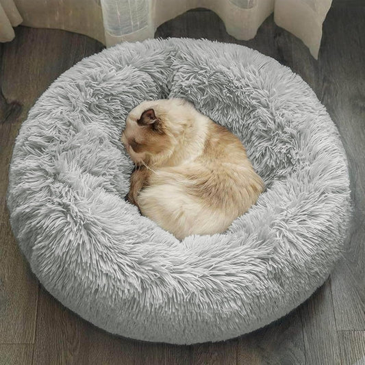 Coussin Pour Chats Ou Petits Chiens, Panier, Canapé Lit Rond En Peluche, Confortable Pour Animaux De Compagnie Pour Dormir À L'Intérieur En Hiver (50 Cm Gris Clair)