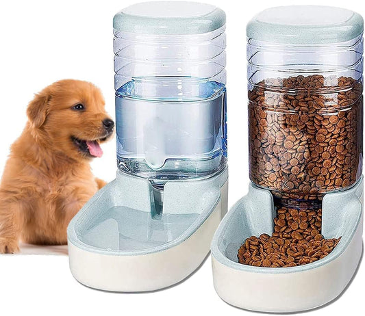 Distributeur Croquettes Chat, Chien, Automatique, 2 Unités, 3.8 L, Gamelle À Nourriture Et À Eau Pour Animaux De Compagnie (Gris)