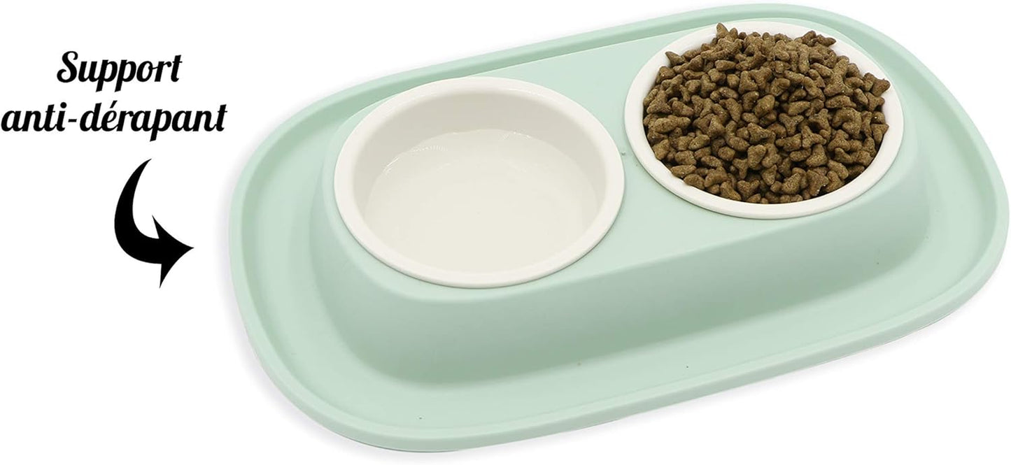 Agrobiothers Aime Gamelle Pour Chien Et Chat, Avec Double Bols Amovibles, Support Anti-Dérapant Et anti Débordement, Contenance 2 X 230Ml, Gamelle Avec Bol Amovible