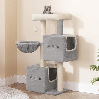 Arbre À Chat,Tour De Jeux 98 Cm, Meubles De Maison Pour Chats Avec 2 Niches, Grande Plate-Forme, Sisal Griffoir, Hamac, Gris Clair MS10018LG