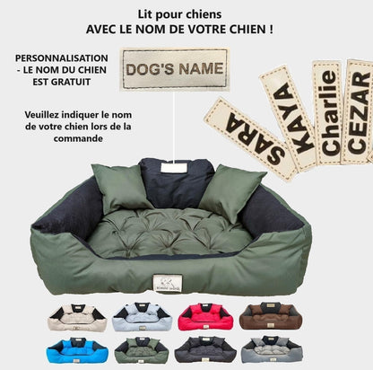 KING DOG Lit Pour Grands Chiens L 100X75 Cm | Personnalisé - Nom Du Chien | Coussin Imperméable | Canapé Adapté Au Lavage | Moelleux, Douillet Et Super Doux | Made in EU Vert
