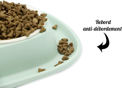 Agrobiothers Aime Gamelle Pour Chien Et Chat, Avec Double Bols Amovibles, Support Anti-Dérapant Et anti Débordement, Contenance 2 X 230Ml, Gamelle Avec Bol Amovible