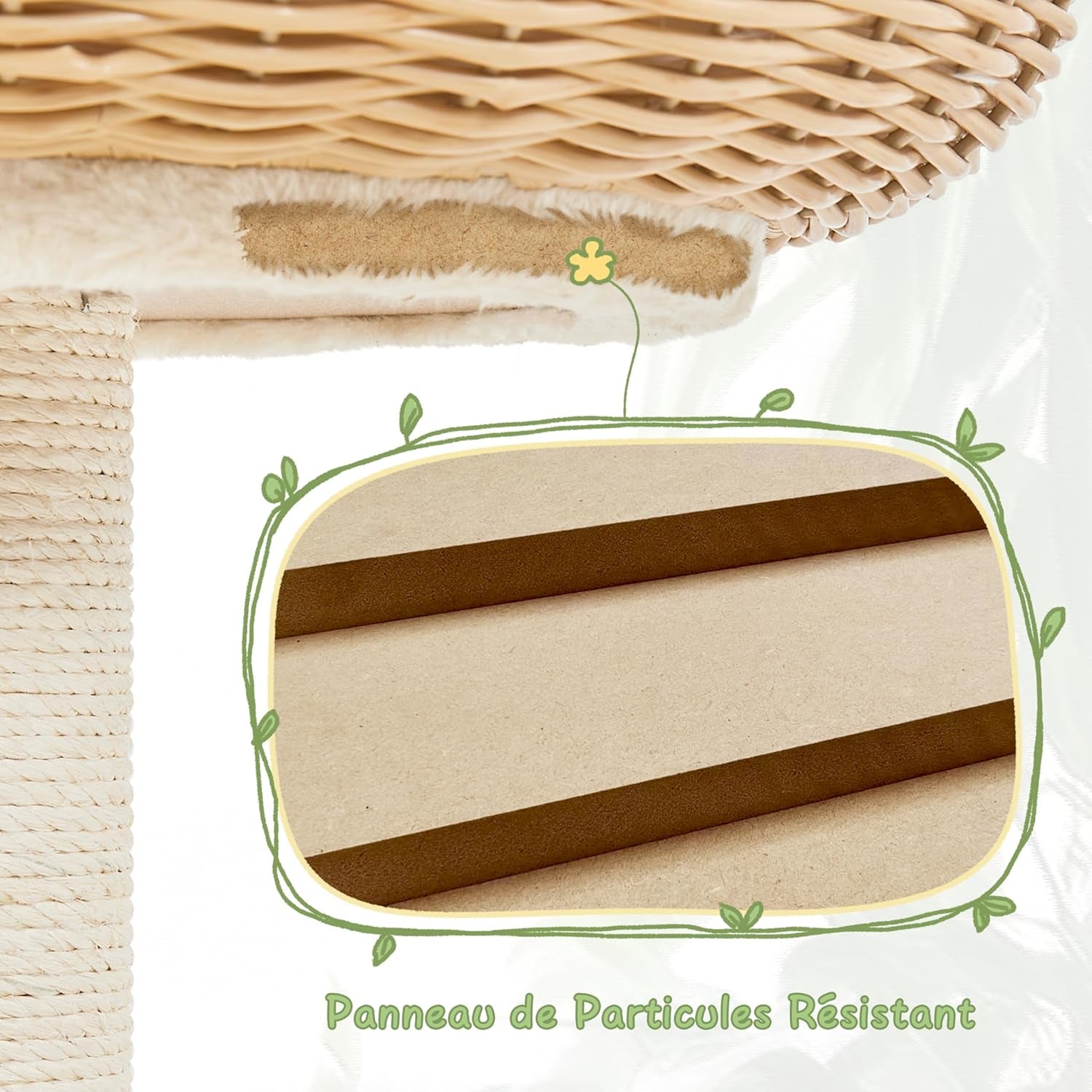 Arbre À Chat En Rotin Tour Pour Chat En Peluche Design Moderne Avec Cachette Coussin Souple Panier Supérieur Griffoir En Sisal 75 Cm De Haut