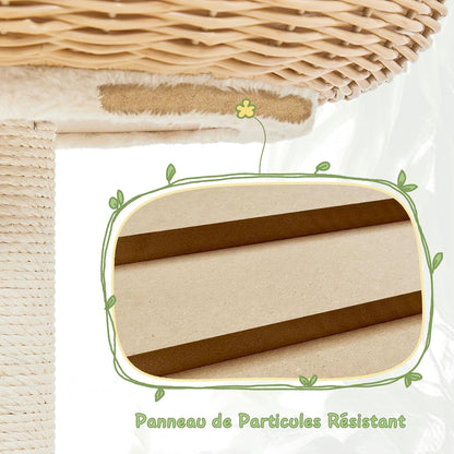 Arbre À Chat En Rotin Tour Pour Chat En Peluche Design Moderne Avec Cachette Coussin Souple Panier Supérieur Griffoir En Sisal 75 Cm De Haut