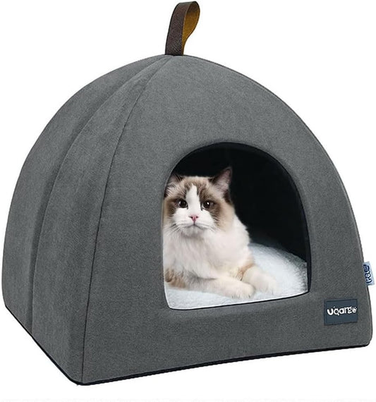 Voarge Nichoir Pour Chat Avec Coussin Intérieur Amovible Et Lavable, Gris, S