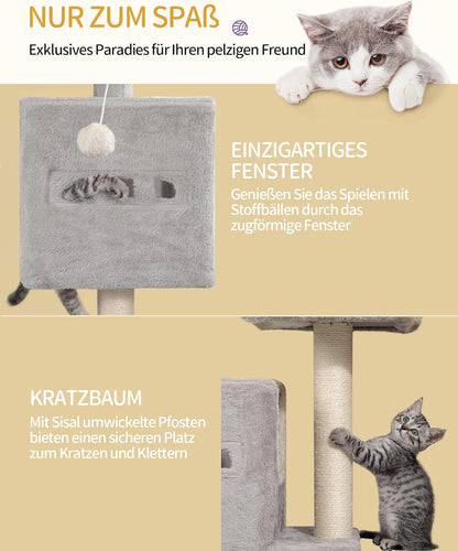 Arbre À Chat,Tour De Jeux 98 Cm, Meubles De Maison Pour Chats Avec 2 Niches, Grande Plate-Forme, Sisal Griffoir, Hamac, Gris Clair MS10018LG