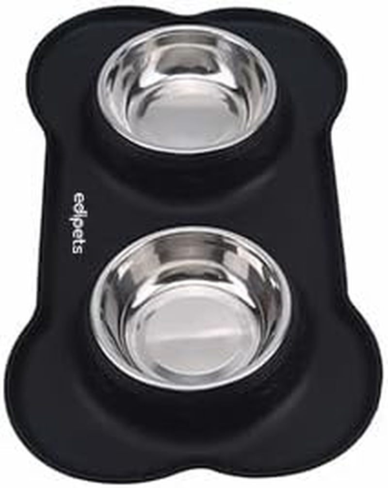 , Gamelle Chat Chien, Double Bol En Acier Inoxydable, Antiderapante, Avec Tapis En Silicone Anti-Débordement (480, Noir)